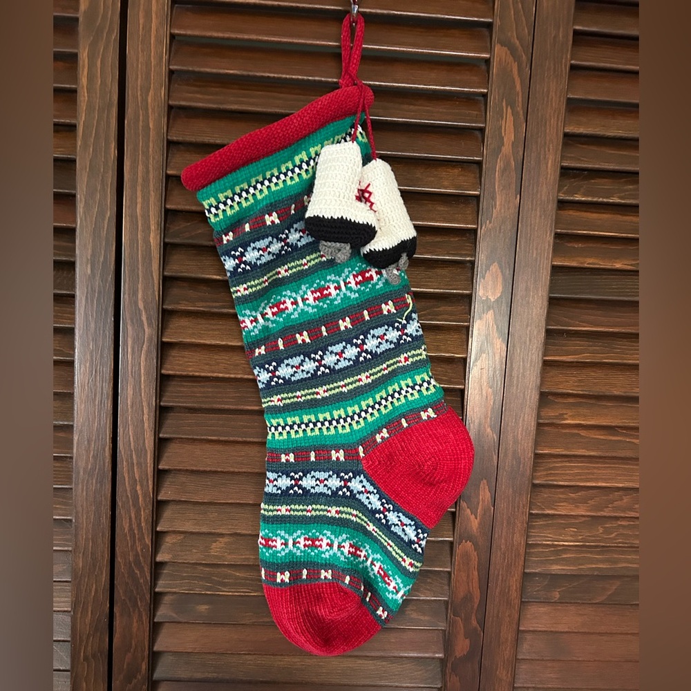Festive Red and Green Holiday Stocking with ice skates